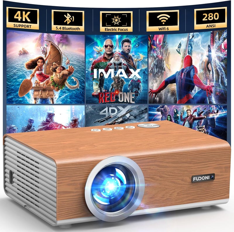 FUDONI [Electric Focus / High Brightness] Projector with WiFi and Bluetooth, Highlight Native 1080P Outdoor Movie Projector, Home Theater Auto 6D Keystone, 300"Screen for USB/HDMI/iOS/Android/TV Stick - Image 1